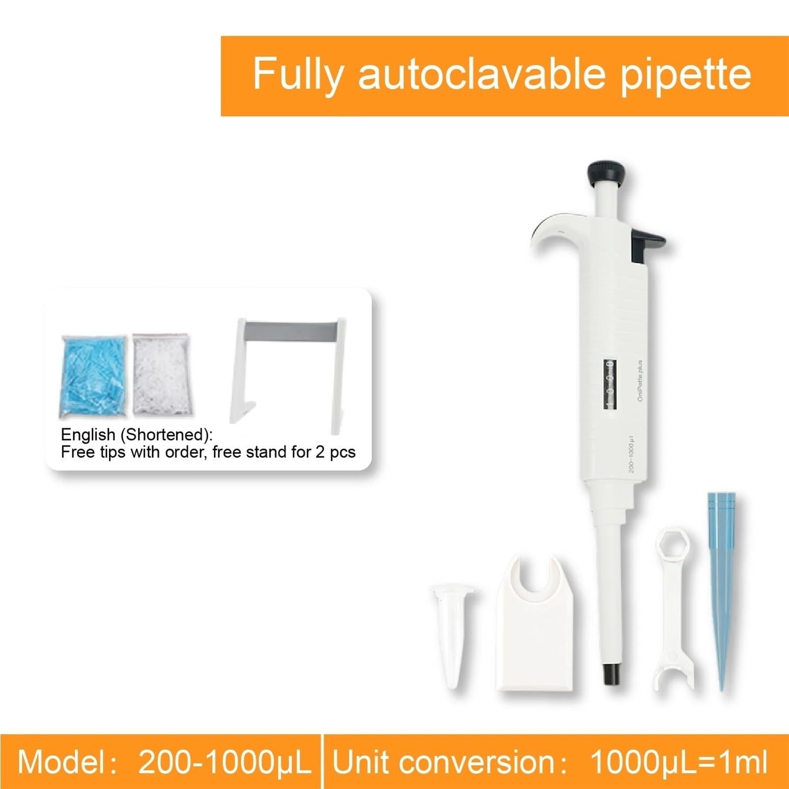pipeta de laboratorio Pipeta de volumen variable de laboratorio, canal 1/8, pipeta mecánica de volumen ajustable(200-1000uL-Plus)