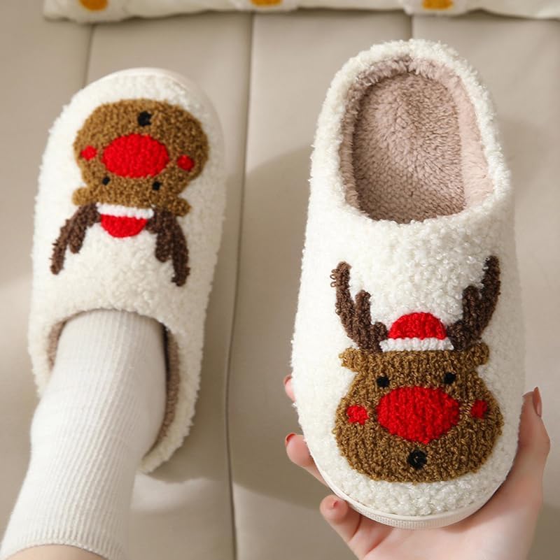 Unisex Xmas Elk Shoes Santa Reindeer Cute Strawberry Cartoon Christmas Tree Pink Bow Memory Foam Soft Plush House Slippers Indoor/Outdoor - Image 6