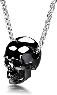 Necklace of Black Obsidian Hand Carved Crystal Skull Pendant for Men and Women, Handmade Specil Gift, Crystal Healing Skull Jewelry, Stainless Steel Chain, Crystal, Obsidian
