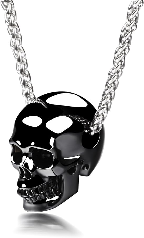 Skullis Necklace of Quartz/Black Obsidian Hand Carved Gem Crystal