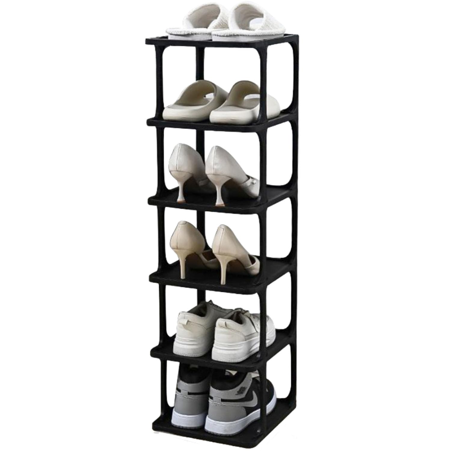 Taylor & Brown Black 6 Tier Vertical Narrow Shoe Rack For Hallway Shoe Storage Unit Holder Footwear Organiser For Closet Entryway Living Room Plastic Shoe Cabinet Wardrobe Shelves Shoe Stand (Black)