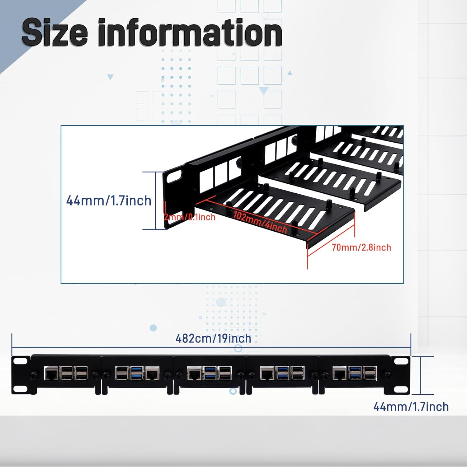 GeeekPi 19 inch 1U Rack Mount for Raspberry Pi 5/4B/3B+/3B, with Removable Front Brackets, Compatible with 19 inch Server Cabinets