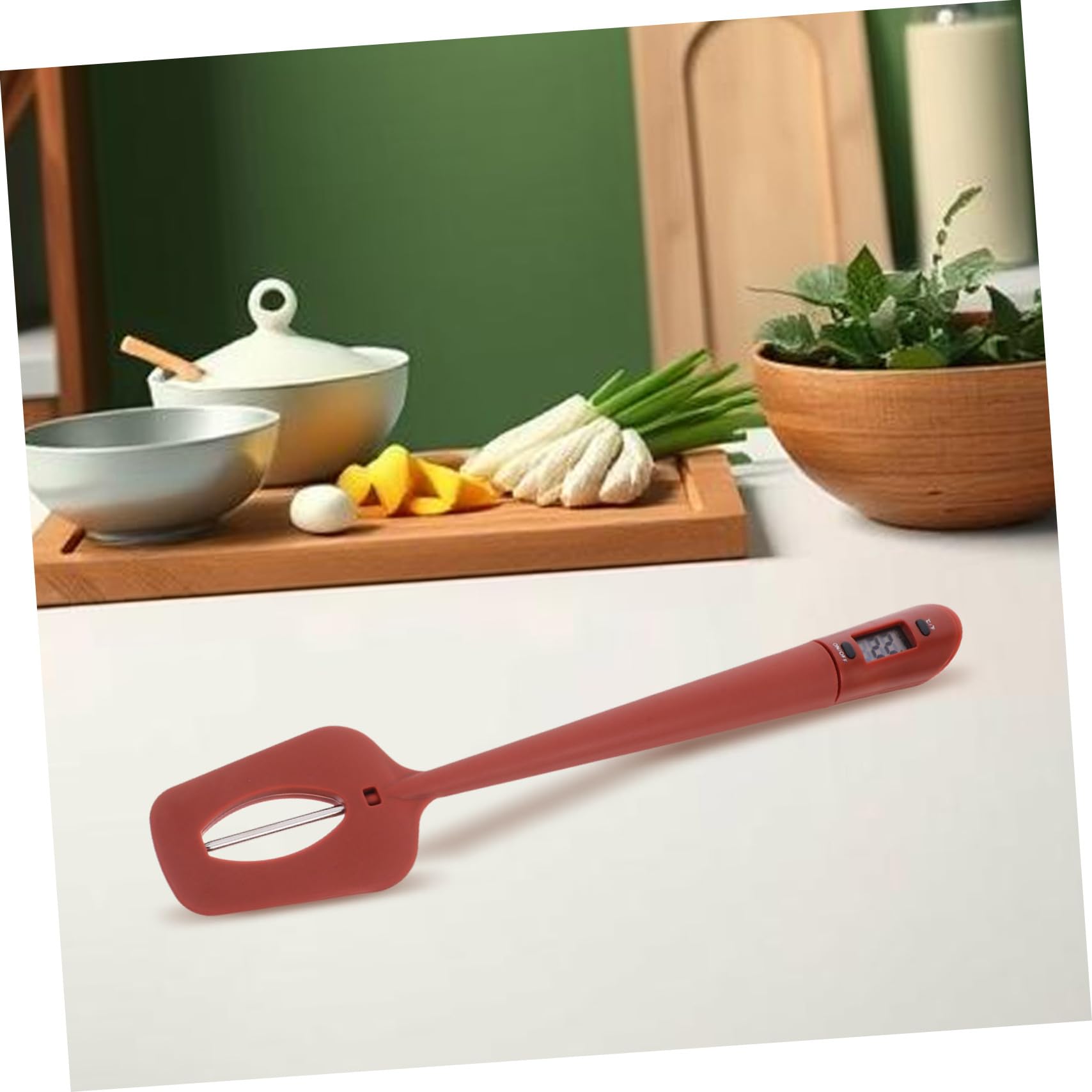 HOMOCONO Multipurpose Silicone Spatula with Thermometer for Baking Chocolate Jam and Dough Heat Resistant Kitchen Tool for Precise Temperature Control and Versatile Food Preparation