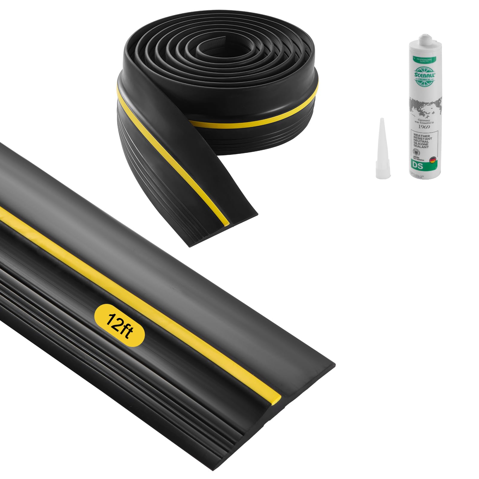 VEVOR Joint de porte de garage, 3,​6 m, seuil d'étanchéité universel pour bas de porte de garage, bande résistante aux intempéries, avec adhésif, remplacement de coupe-​froid en PVC épais amélioré, noir