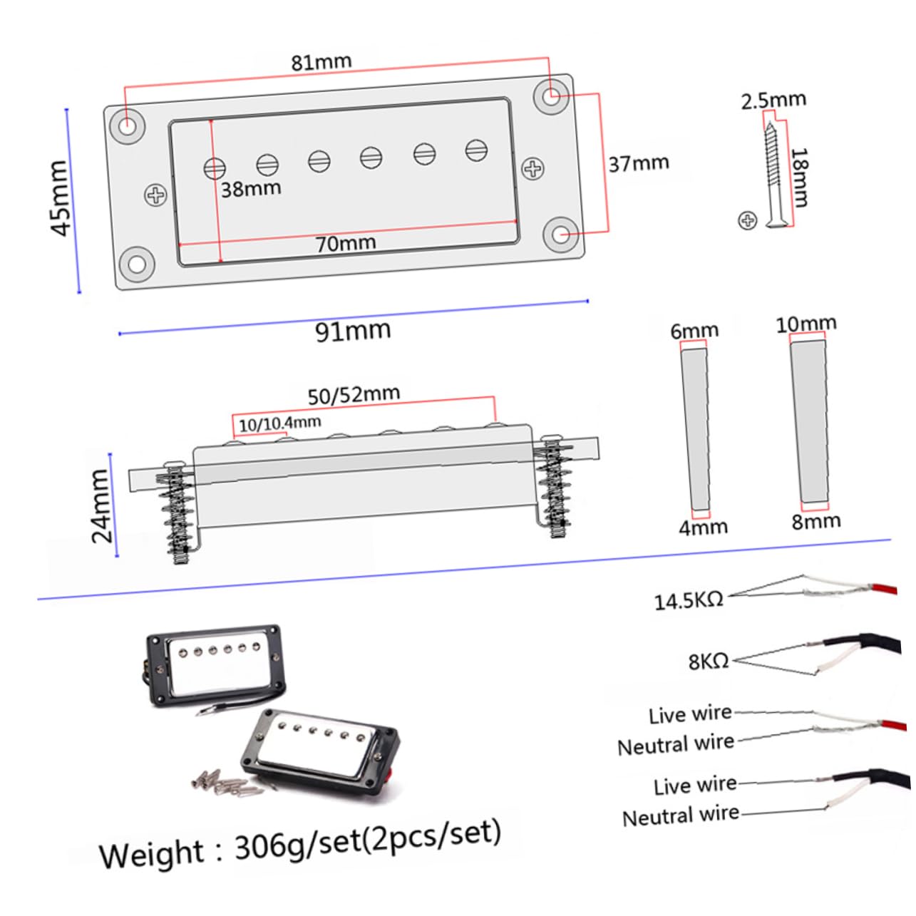 TOYANDONA Pastillas Humbucker con Marco Negro para Guitarra Eléctrica Compatible con Mástil y Puente Pastillas de Doble Bobina para Guitarras Tipo