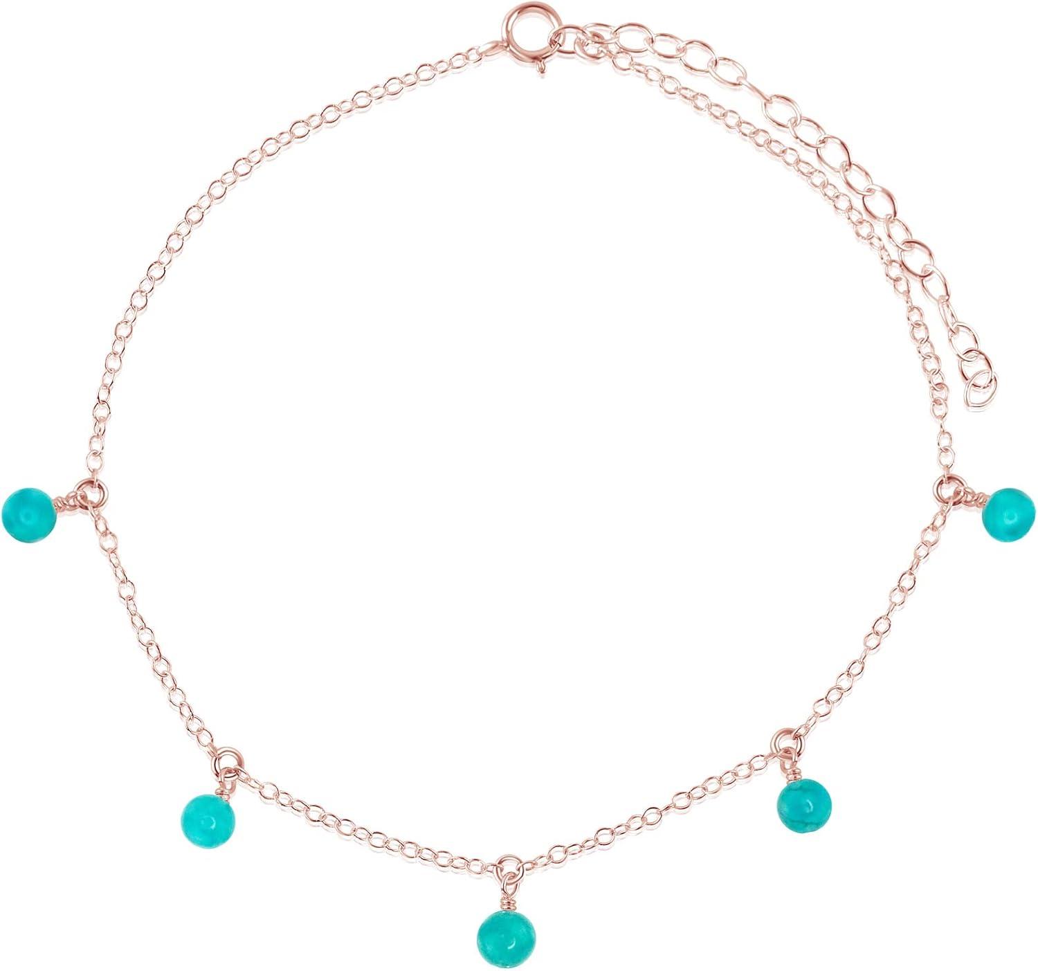 Luna Tide Turquoise Bead Drop Anklet in 14k Rose Gold Fill