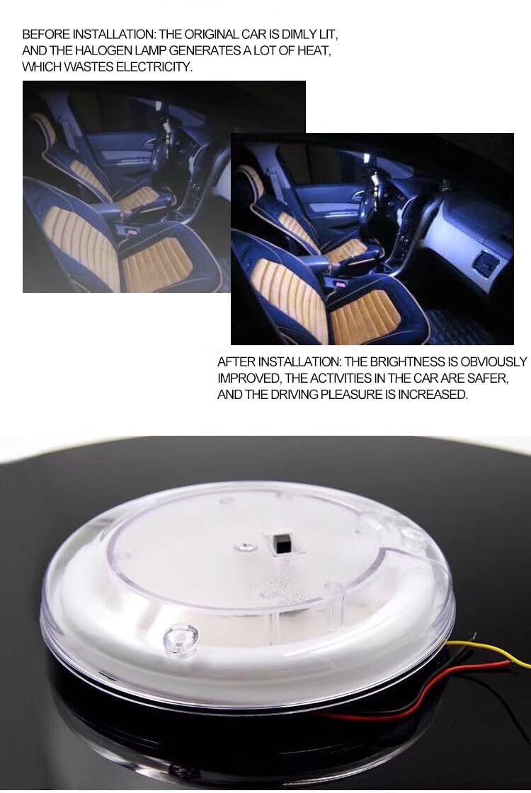 LED Car Interior Dome Light, Round Roof Reading Lamp, Dual Color White & Blue (white)