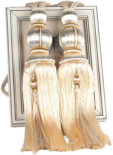 ZHMF 1 Pair Curtain Tiebacks Holdbacks Clip Binding Rope Tie Backs Handmade Tassel Tiebacks Home Window Decorative (Beige)