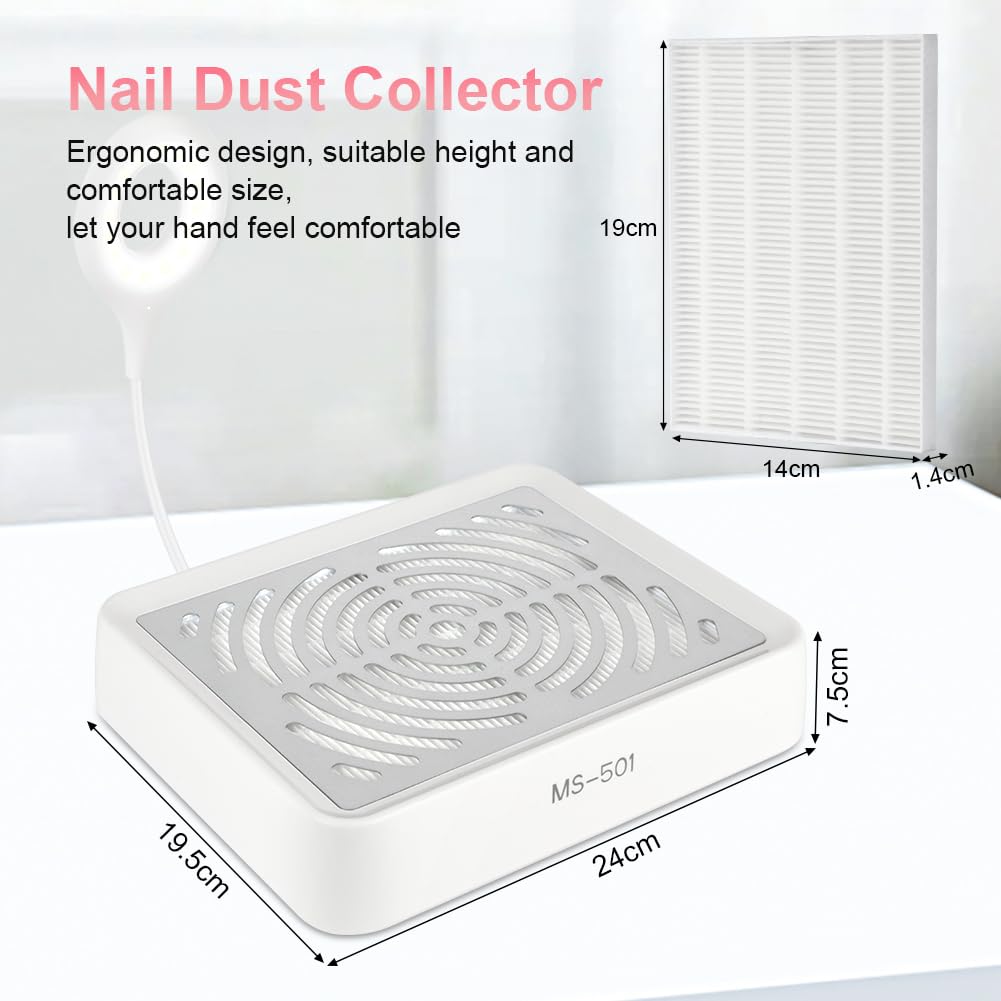 HOTUT Aspiratore di polvere per Unghie con Filtro Riutilizzabile, Aspiratore Unghie Professionale da Tavolo, con Luci a LED, Velocità Regolabile, Adatto ai Saloni per Nail Tech e Alle Abitazioni