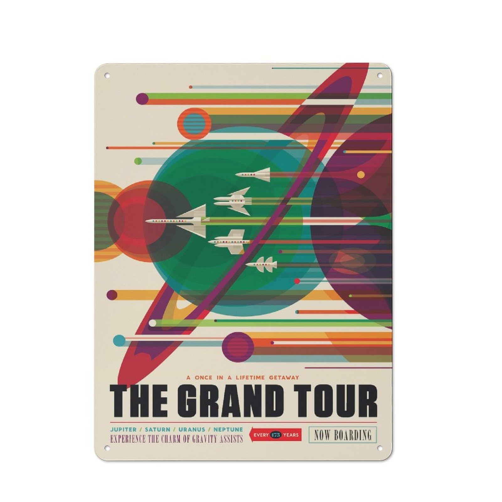 Junmoney Style-20 Decorative Metal Sign With The Grand Tour Design 40X30cm, Cosy Cafe Wall Decor For Kitchen, Cafe, Pantry Or Dining Room