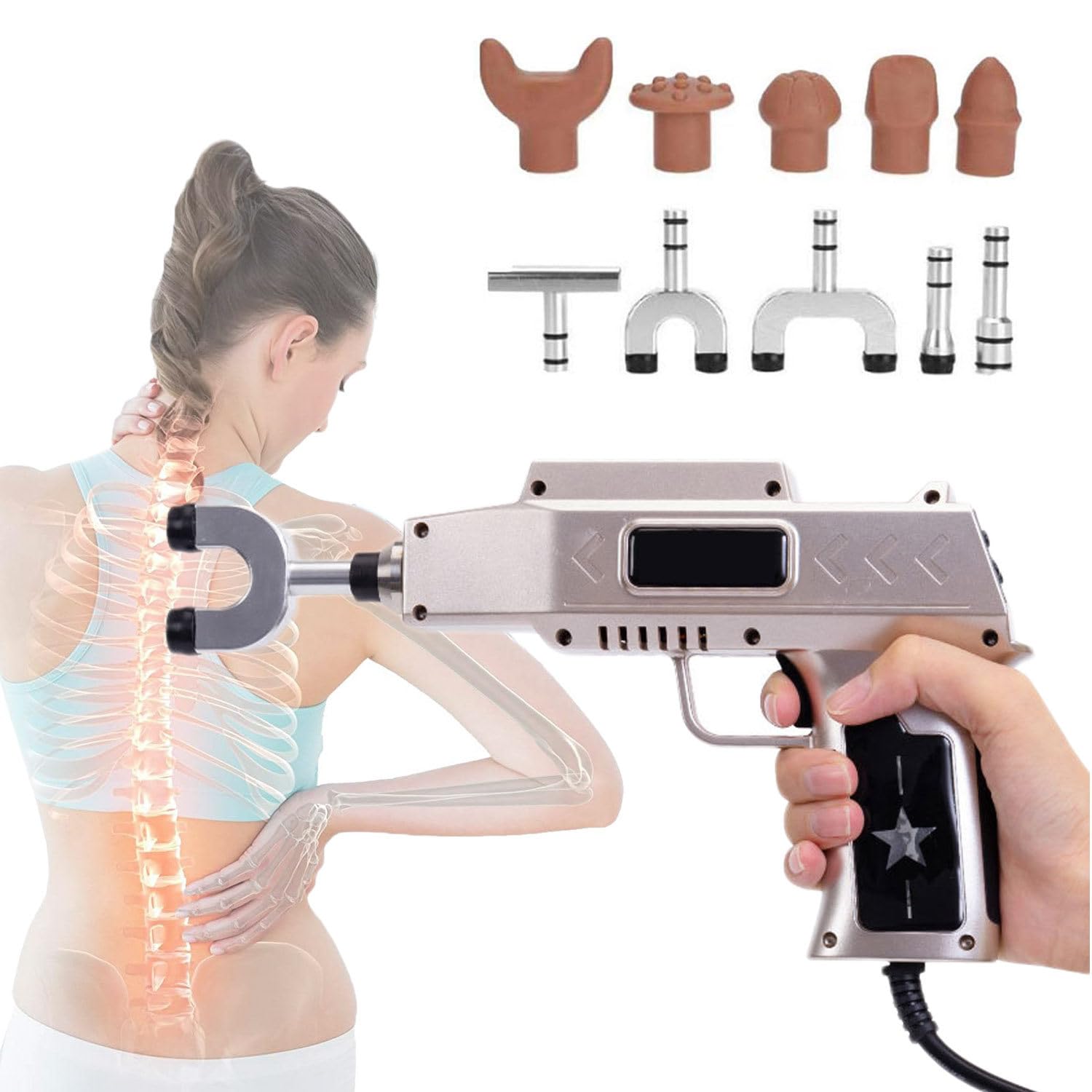 Pistolet de massage électrique à 6 vitesses Activateur de chiropracteur électrique pour la colonne vertébrale Masseur Outil de réglage chiropratique, portatif Masseurs électriques,Gold