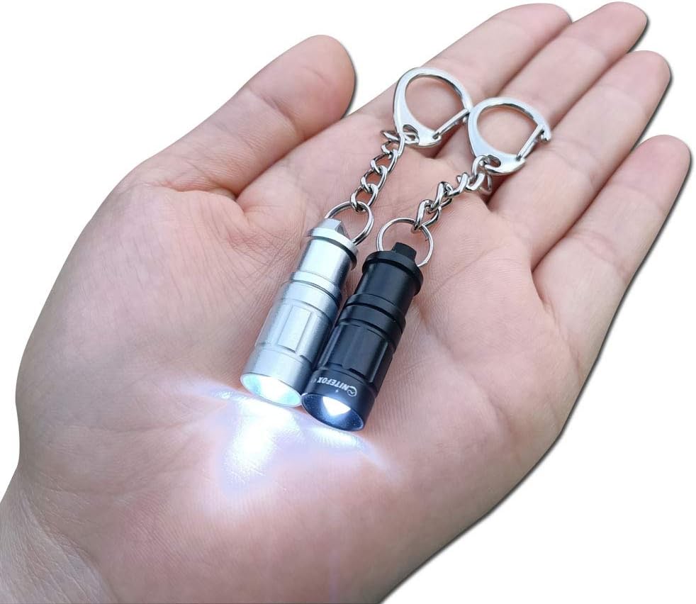 Smallest Keychain Flashlight Super Micro Mini Small Tiny Led flashlight, Bright Key Ring Light Torch for EDC Emergency Dog Walking Sleeping Reading Gift for Student Kids or Parents (black white 2PCS)