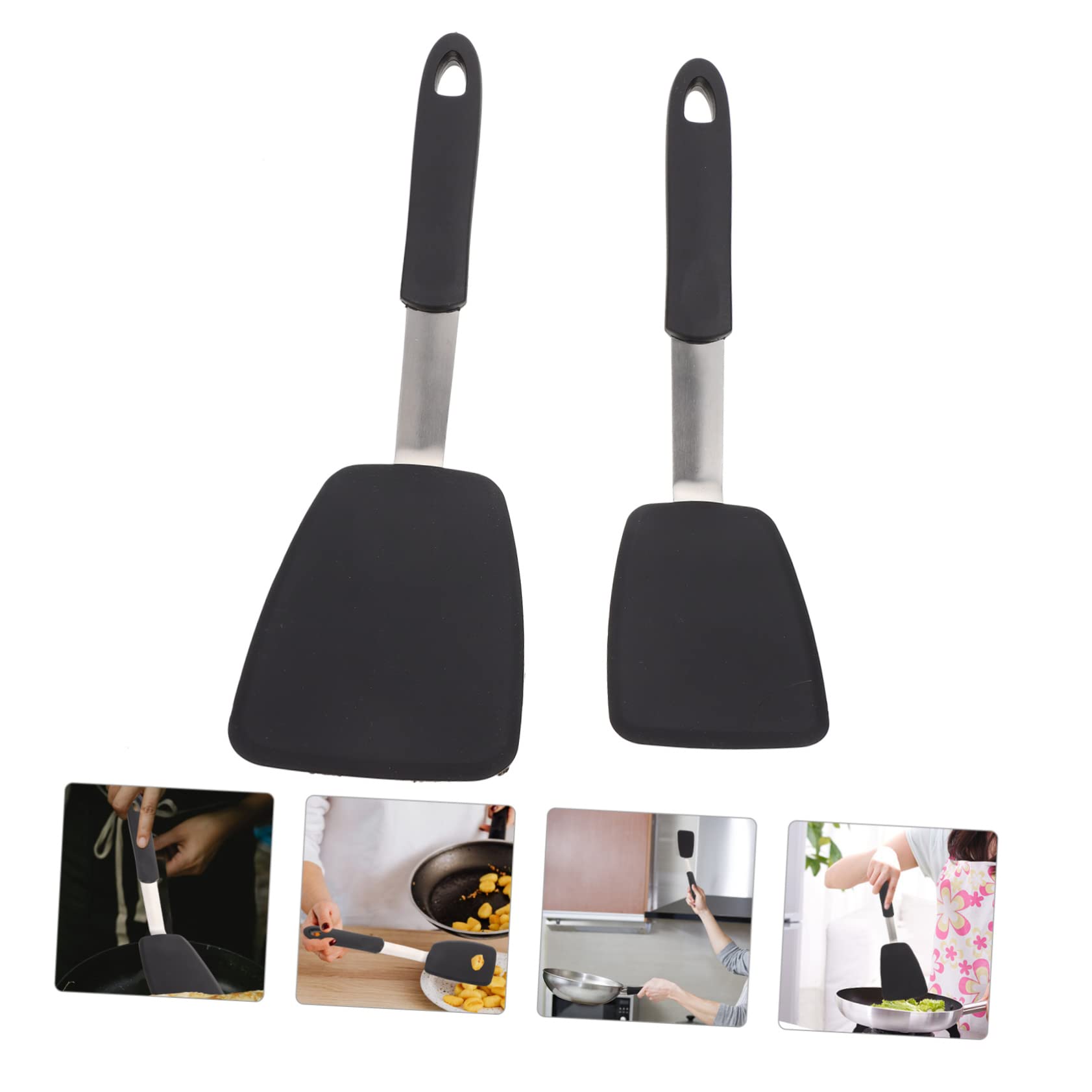 2piezas Espátula de Cocina Espátula de Silicona Pala Antiadherente Herramienta de Cocina para Freír Doméstica Negra