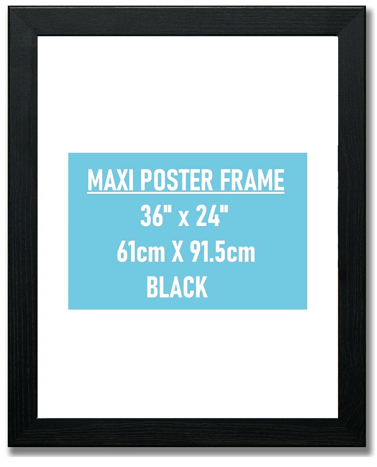 Modern Black Maxi Poster Frame 61 x 91.5cm -36 x 24 Inch- Large Picture Frames with Clear Perspex Front & Wall Mounting - Black 24 x 36 Frame - Use As Premium Wall Frames