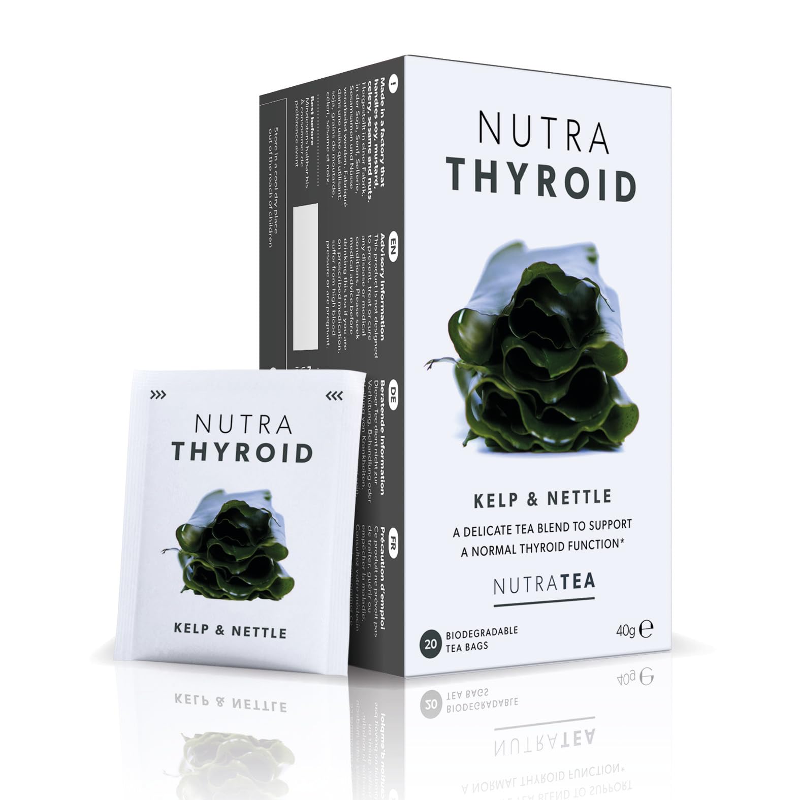 Nutra Tea NUTRATHYROID — Chá de ervas com urtiga, erva-cidreira, kelp e ashwagandha — 20 sachês