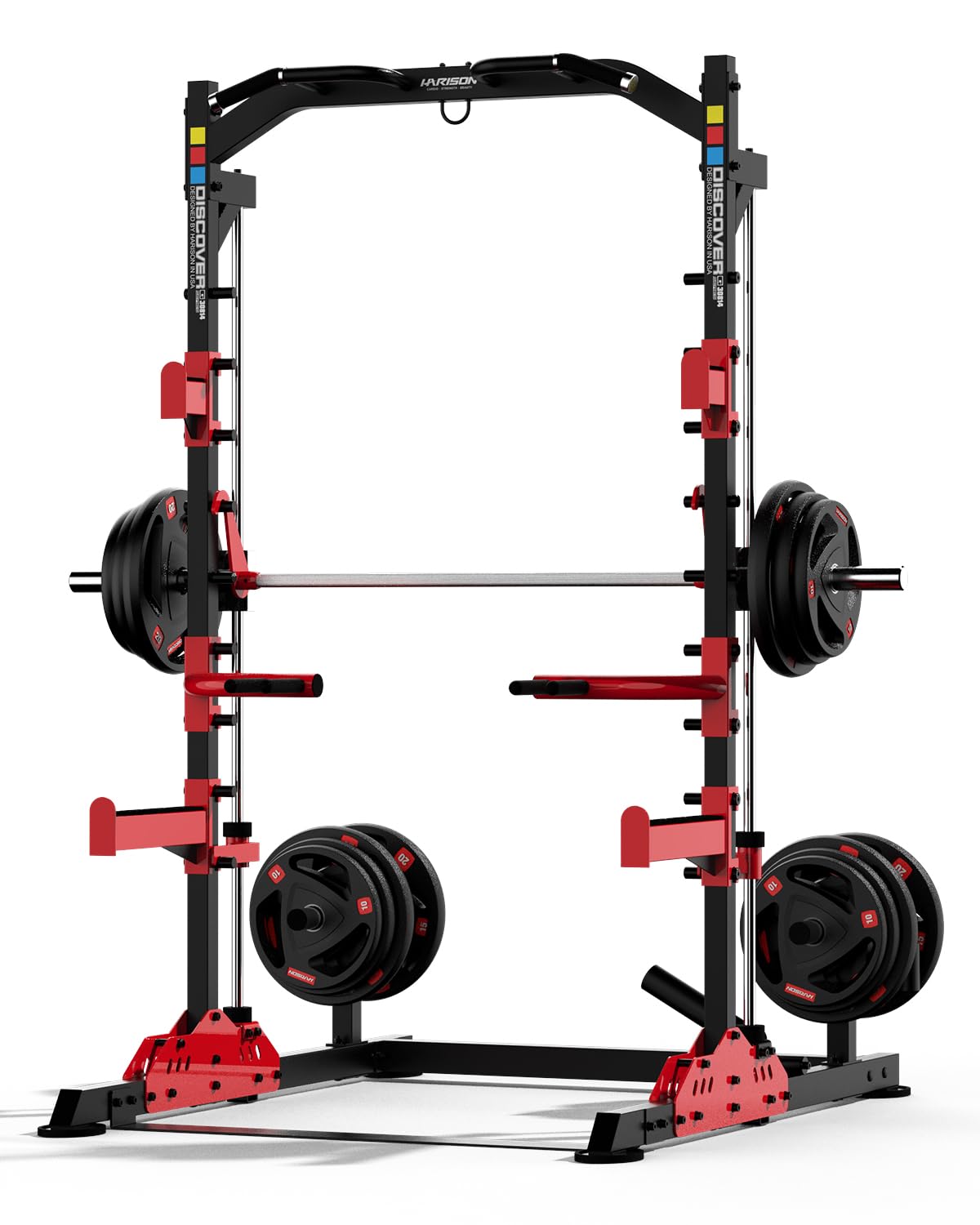 HARISON Squat Rack for Home Gym, Multifunction Power Cage with Pull-Up Bar, Home Gym with Weight Plate Storage and Barbell Holder