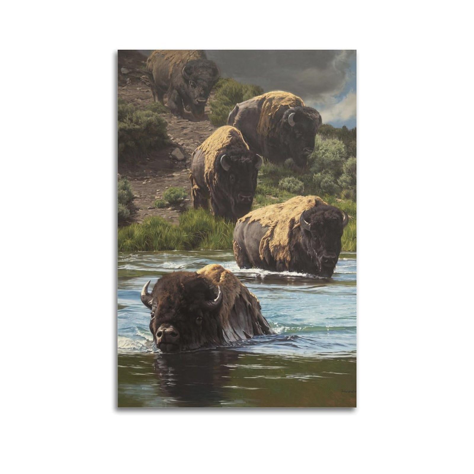 ZSZWHJ Animal Poster Cows by The River Poster Decorative Painting Canvas Wall Posters And Art Picture Print Modern Family Bedroom Decor Posters 20x30inch(50x75cm)