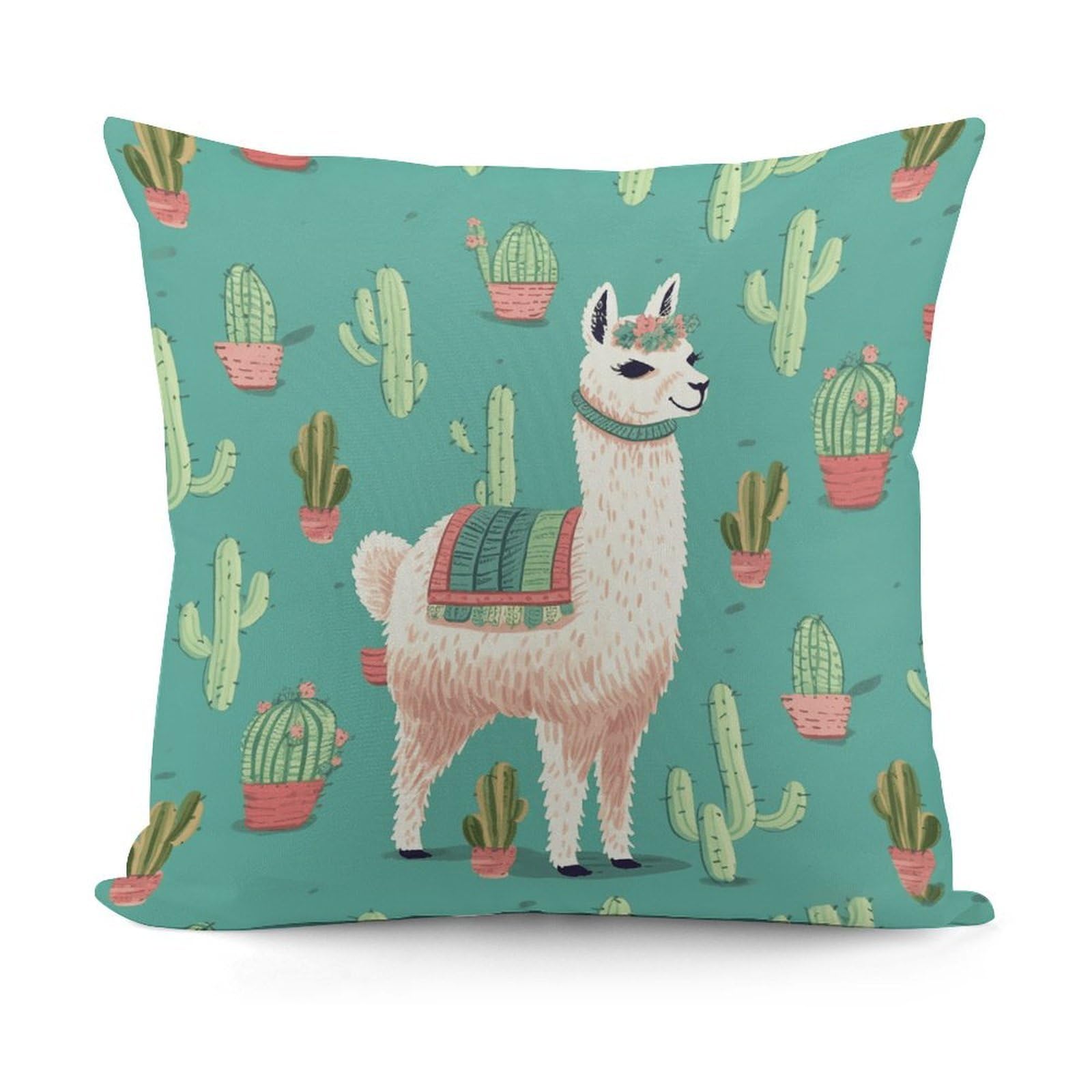 VstaDank Alpaca Cactus Throw Pillow Covers 18x18 Inch Soft Couch Home Decor Cushion Cover Comfortable Plush Square Cushion Case Farmhouse Decorative Pillowcase for Living Couch