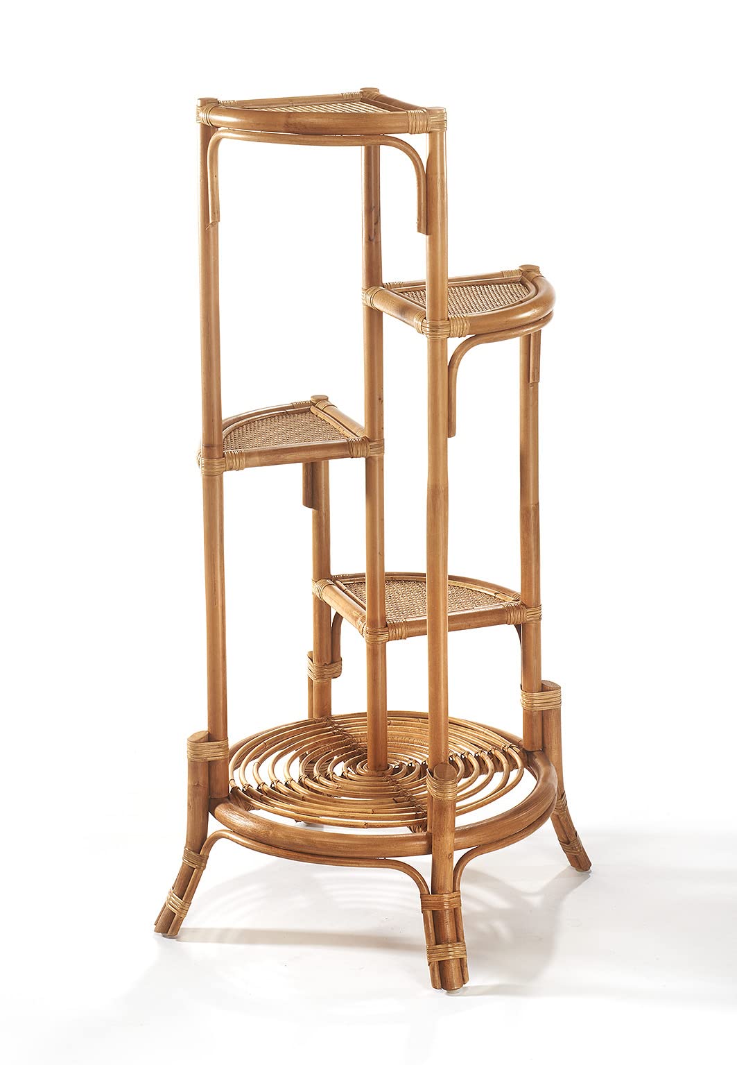 Kobolo Blumenregal Blumenhocker Pflanzenständer Regal aus Rattan - Natur - für 4 Töpfe