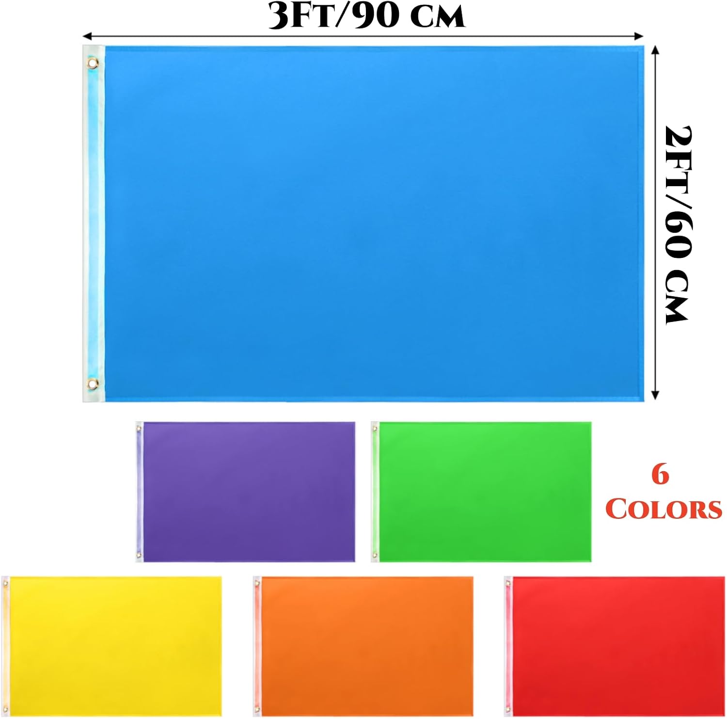 6 Pieces Solid Color Flags, 2 x 3 Ft Multicolor Blank Banner Polyester Plain Flag with Grommets, Large Pure Color DIY Graffiti Flags for Garden Backyard Playground Decoration (Excluding the Flagpole)