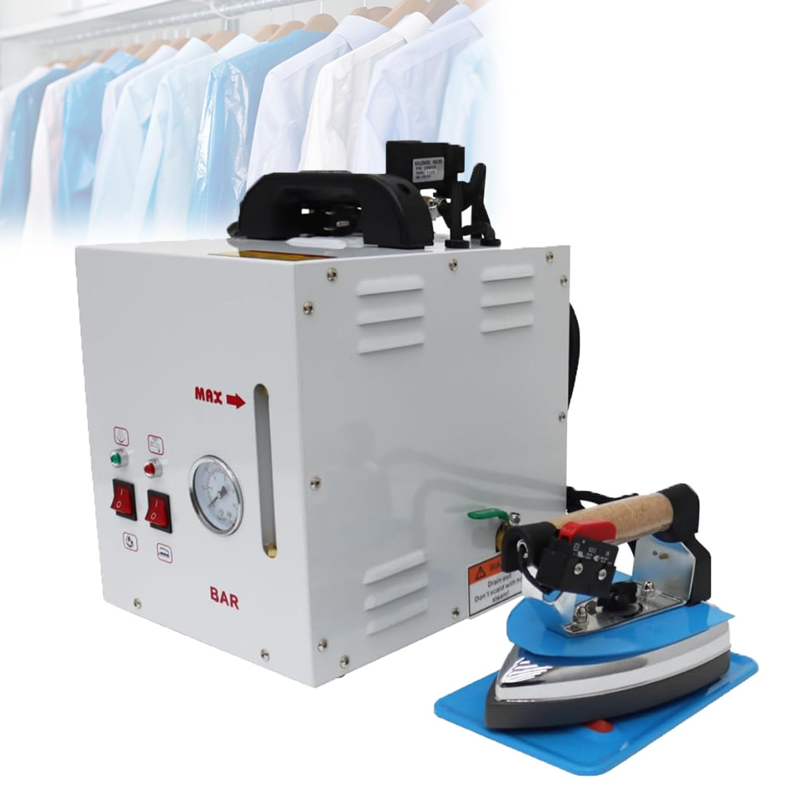 Pfps 1600W Industrial Steam Ironing Station, 4L Boiler, Water Shortage Alarm, Drain Valve, for Clothing Stores, Dry Cleaners