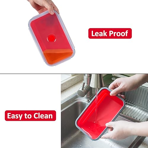 Miniatura 7 de Contenedores plegables de almacenamiento de alimentos con tapa hermética y ventilación de aire, 40.5 oz, juego de contenedores de silicona apilables