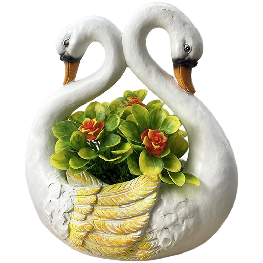Cygne en résine décoratif style pastoral pour pot de fleurs et terrasse