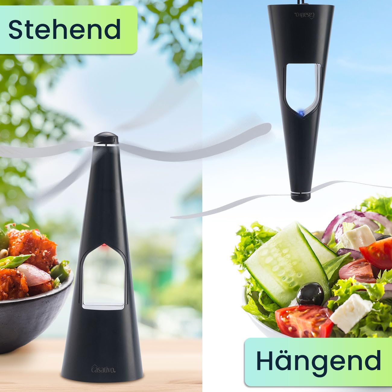 Fliegenwedler 2-Set 2-Flügel mit LED-Beleuchtung, Batterie & USB | Sanfte, effektive Fliegenabwehr für Tisch & Unterwegs | Flexibel Einsetzbar beim Essen & Outdoor