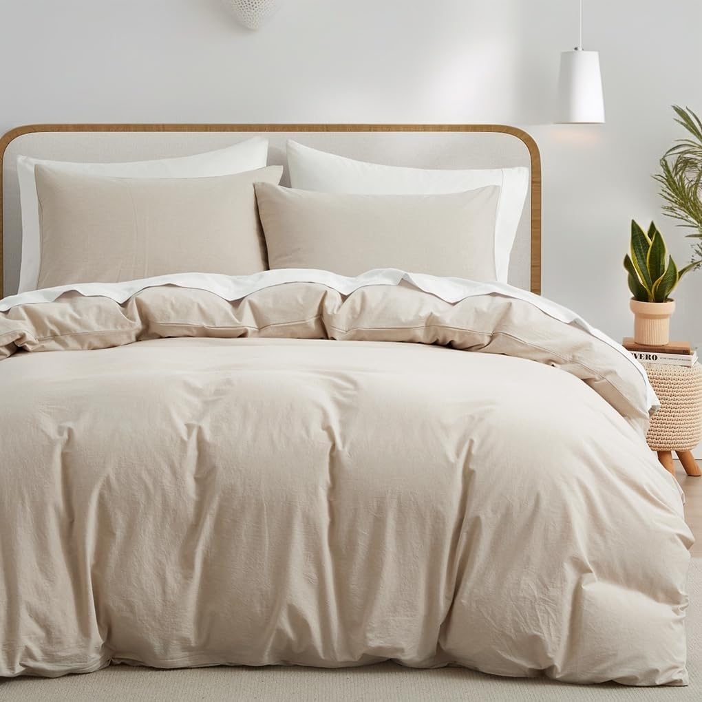 Boqingzhu Baumwolle Bettwäsche 200x200cm Beige Creme Taupe Einfarbig Uni Ästhetik Doppelbett Weich Renforce Baumwollbettwäsche Bettbezug 200x200cm und 2 Kissenbezüge 80x80cm mit Reißverschluss