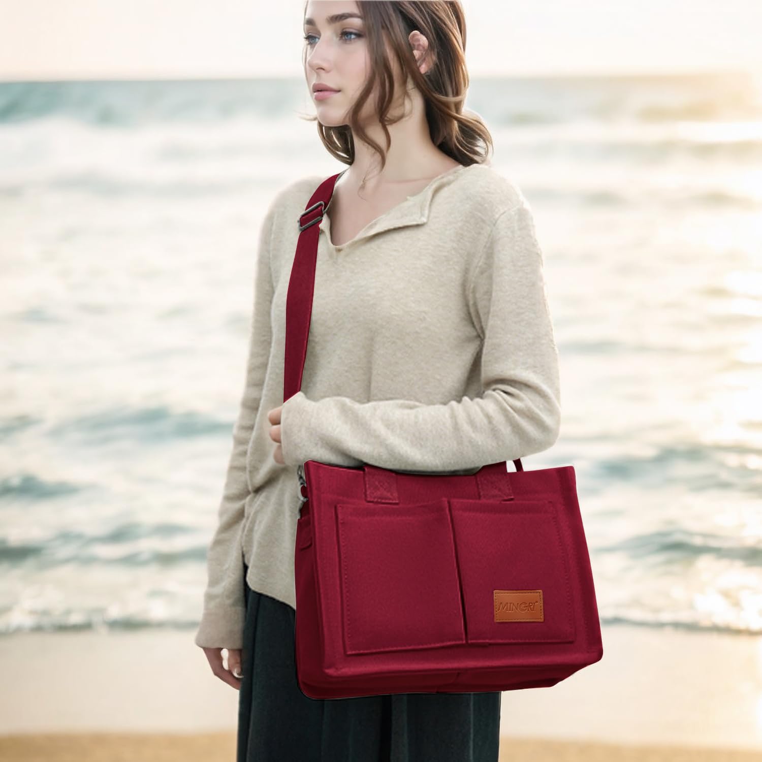 Canvas Tote Bag for Women,Large Totes Bags with Pockets,Womens Crossbody Purse Handbags for Travel Work Gift,2 Sizes - Image 2