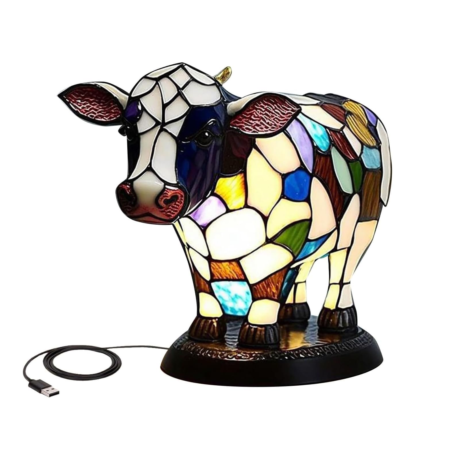 Obetuens Calf Animal Table,Cow Lamp Animal Table,Light Living Room Bedroom Portable Table,for Living Room, Bedroom, Home Office (15cm)