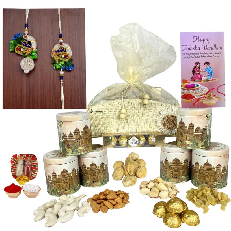 Image of NUTRI MIRACLE Rakhi Festival Gift - Printed Jar with Assorted Dry Fruits & Chocolates