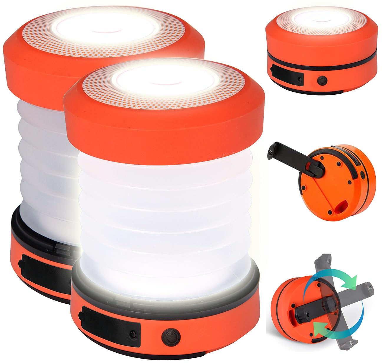 Semptec Urban Survival Technology Taschenlampe: 2er-Set Dual-Teleskop-LED-Campinglampe mit Dynamo-Handkurbel, 65 Lumen (Kurbellaterne, Camping-Leuchte, Zelt)