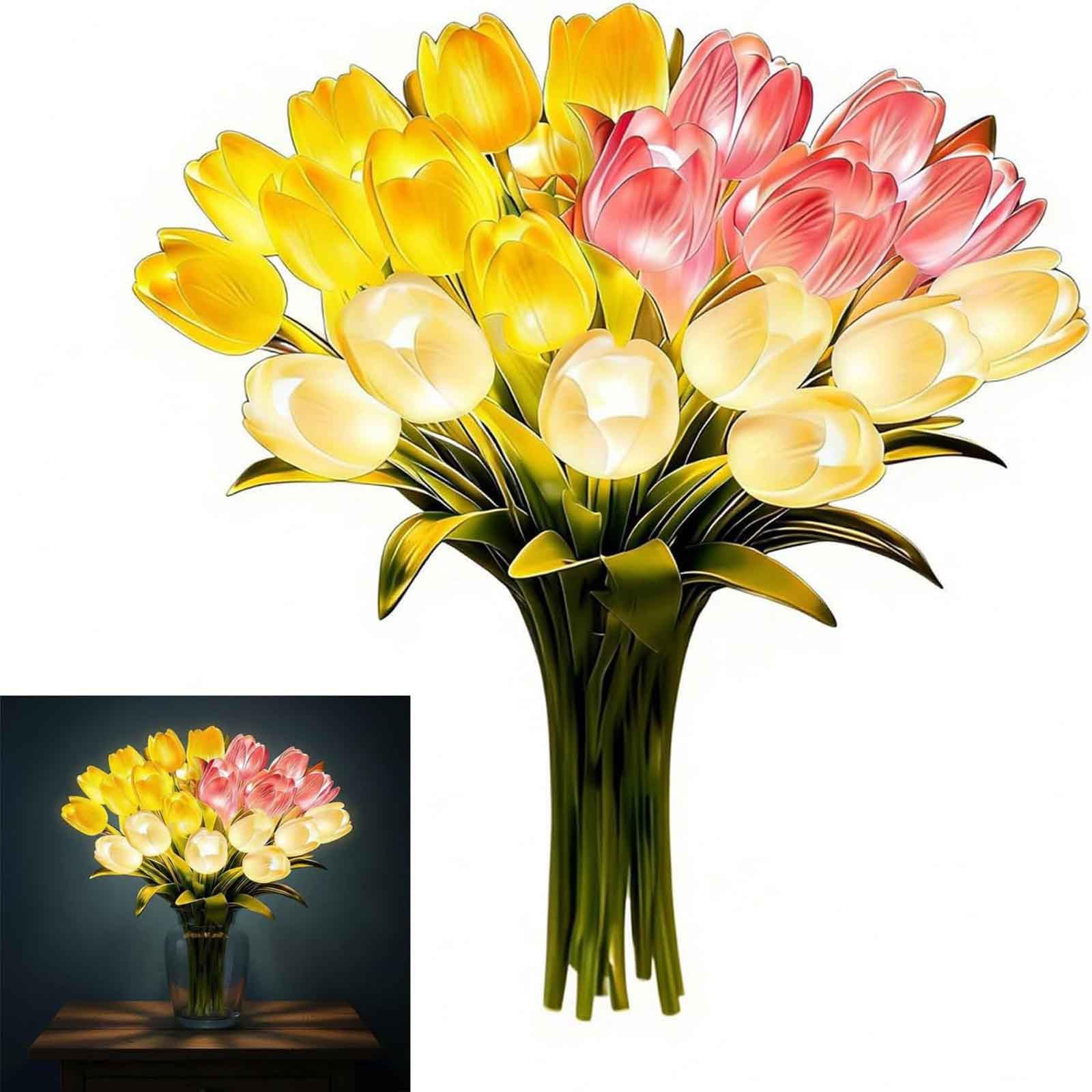 Romantic Tulip Lamp,15PCS Non-Fade LED Floral Tulip Night Table Light, Twinkling Ambient Flower Lamp for Bedroom Bedside Decor, Nice Present for Family, Relatives and Friends on All Occasions