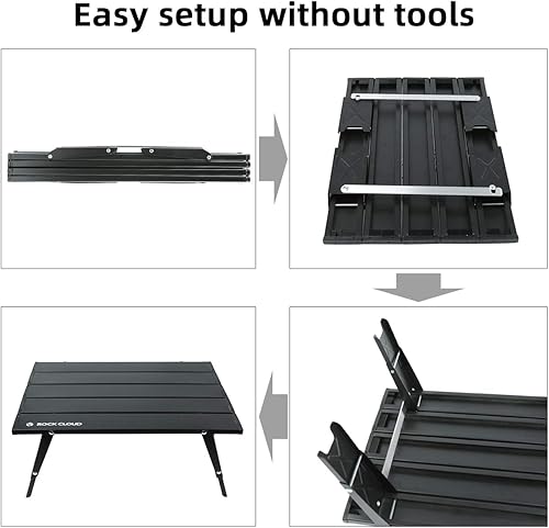 Miniatura 7 de ROCK CLOUD Mesa de playa plegable ultraligera y compacta de dos alturas, de aluminio, portátil, mini mesa de camping (grano de madera, grande)
