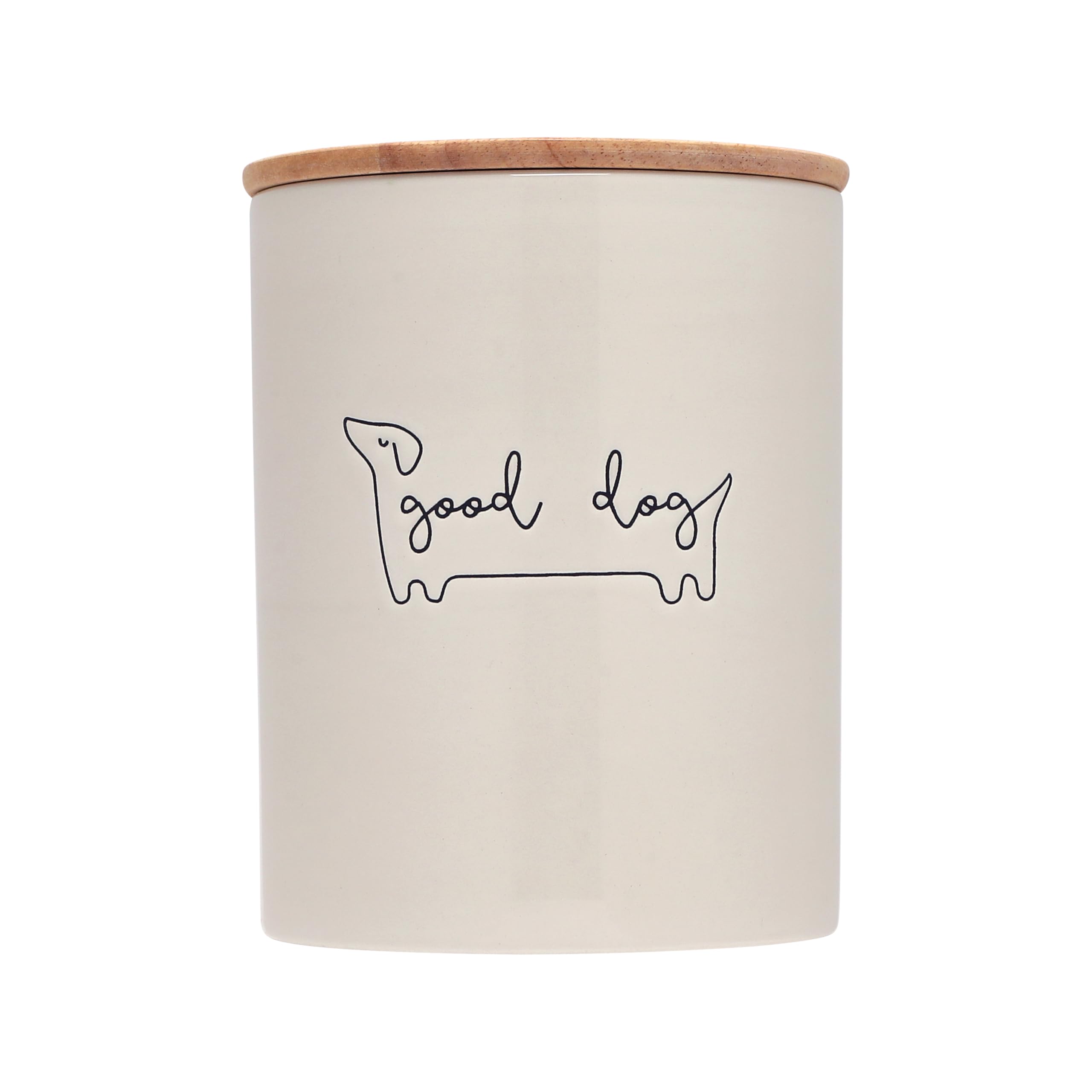 Pearhead Good Dog Ceramic Treat Jar with Airtight Wooden Lid – Modern Neutral Pet Treat Canister Keeps Snacks Fresh – Stylish Countertop Storage, 4 Cup / 32 oz