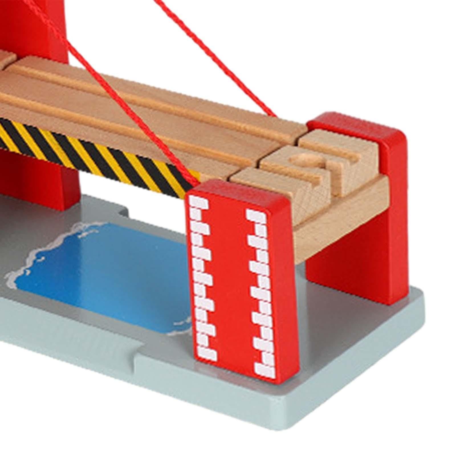 Set di trenini giocattolo per bambini con entusiasmanti | binari ferroviari con ponte di sollevamento per innescare un coinvolgente momento di gioco. Set di accessori in legno per