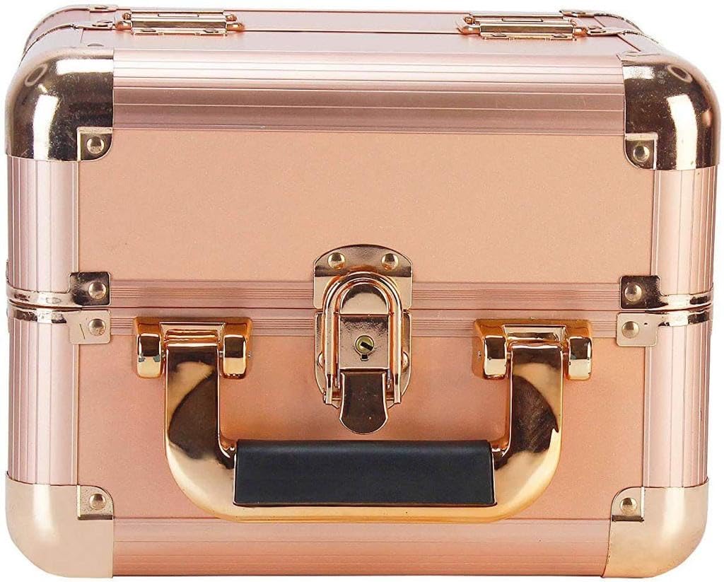 Adson Professional Makeup Box Cosmetics Case Jewelry Organiser Vanity Make Up Storage Box Beauty Train Case Lockable with Keys (Metallic Dusty Rose Gold) - Image 7 thumbnail