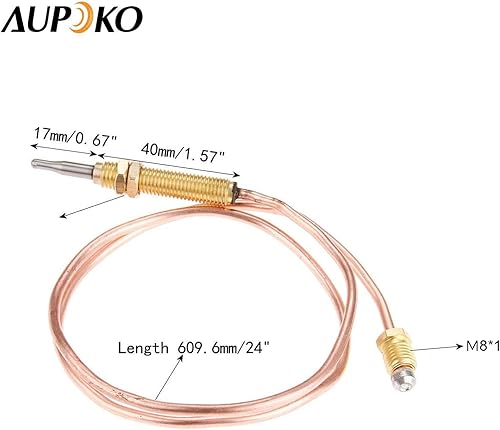 Miniatura 3 de Aupoko Termopar universal de gas, 23.622 in de longitud, tuerca de extremo M8x1 y punta de cabeza para parrilla de barbacoa o calentador de hoguera