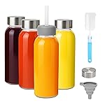 Zukro Glass Juice Bottles 10.5 oz, 4 Pack Reusable Small Clear Water Container With Stainless Steel Lids & Straw for Juicing, Smoothie, Travel, Homemade Drinks, Fridge, Leak Proof & BPA Free