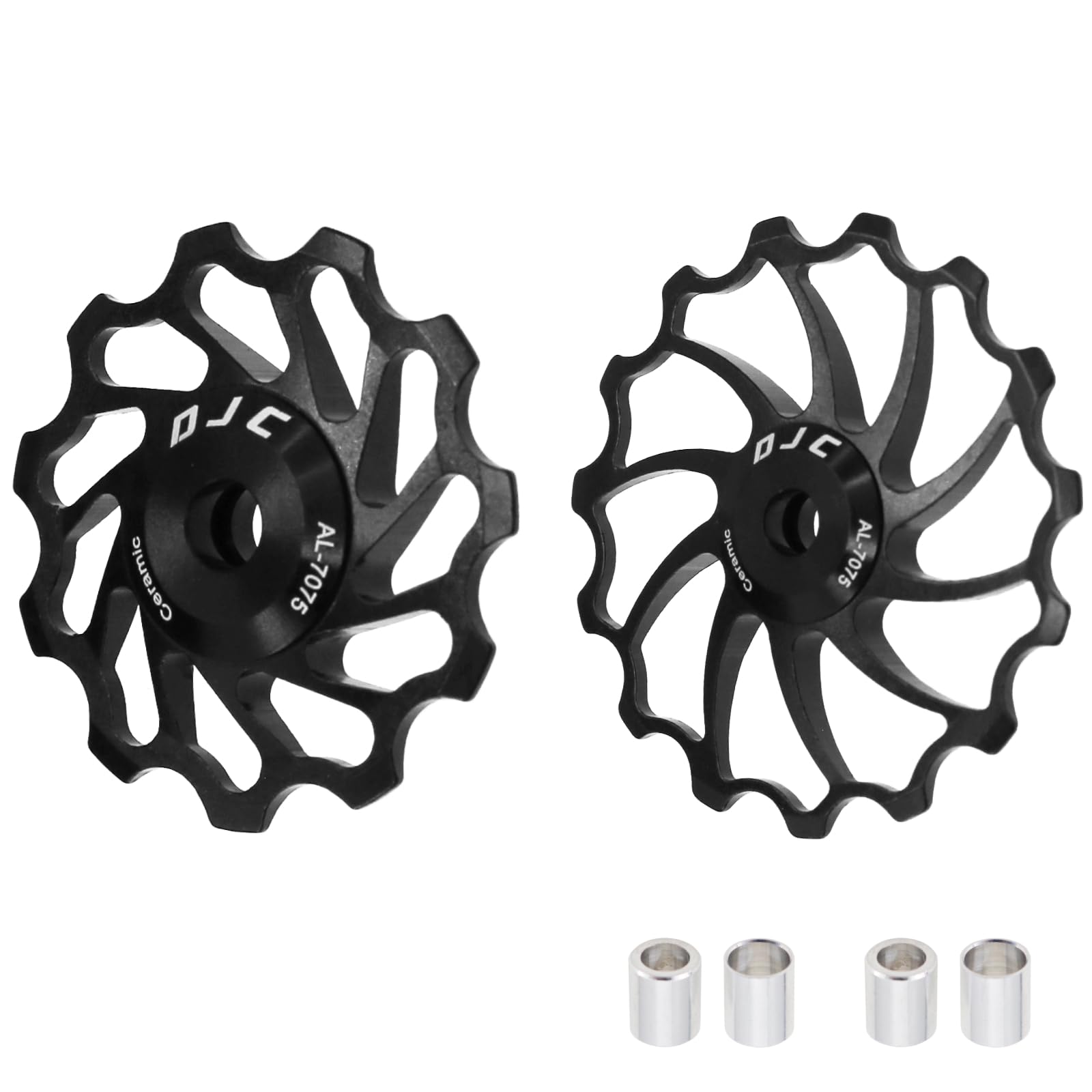 DJC Bike Ceramic Bearing Pulley Wheel 2pcs Guide Roller 11T 12T 13T 14T 15T 16T MTB Road Bike Rear Derailleur for Shimano for Sram Pulley oilslick (Black, 11T and 13T)