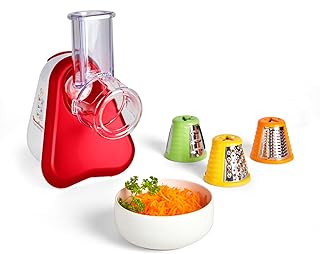 Moulinex Découpe-légumes électrique, Râpe 3-en-1, Système de cônes de couleur facile, Large goulotte, Pièces amovibles compatibles lave-vaisselle, Fresh Express rouge DJ753510