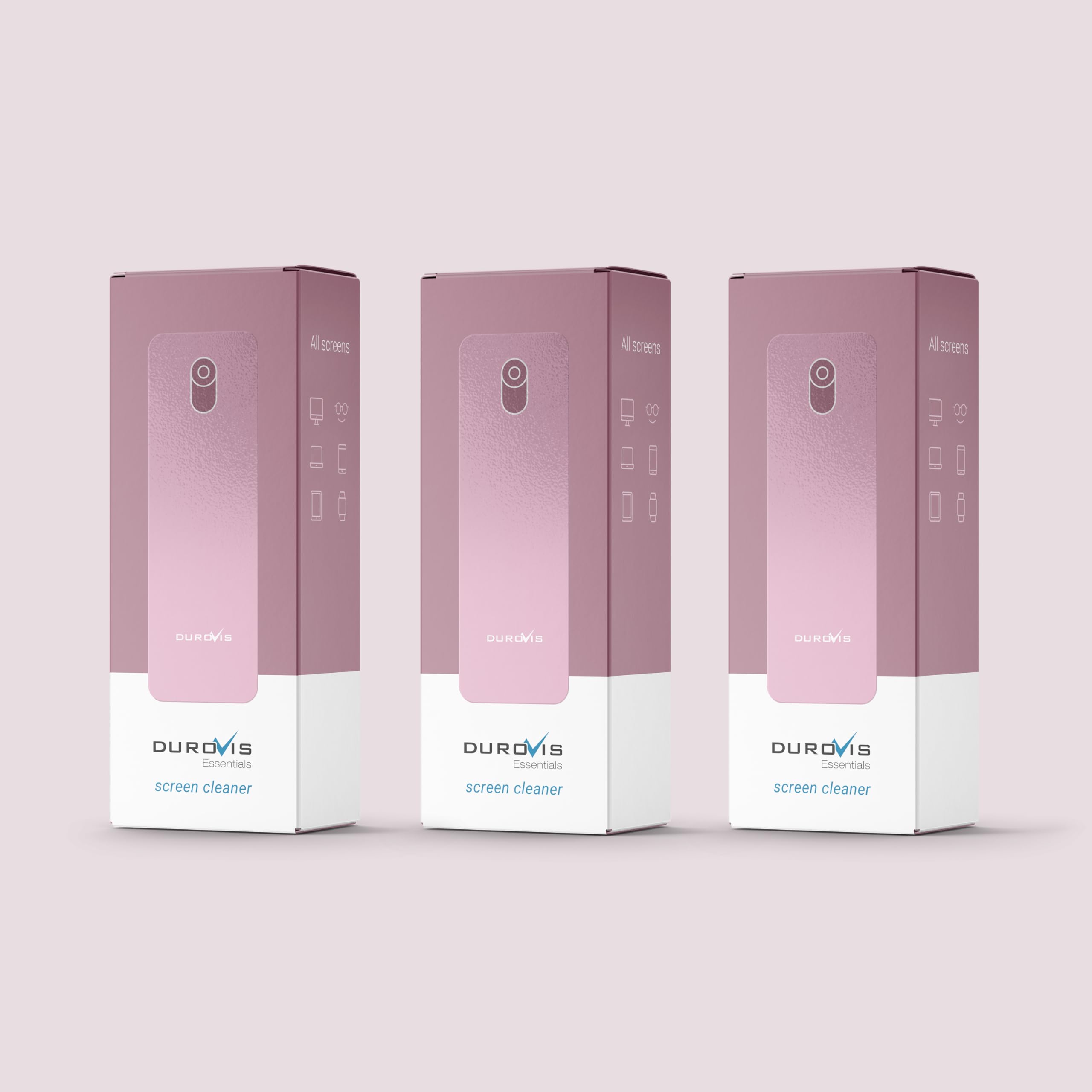Essentials Lot de 3 nettoyants d'écran avec chiffon en microfibre et 50 ml de nettoyant pour vitres sans alcool pour voiture/smartphone/ordinateur portable/tablette Rose