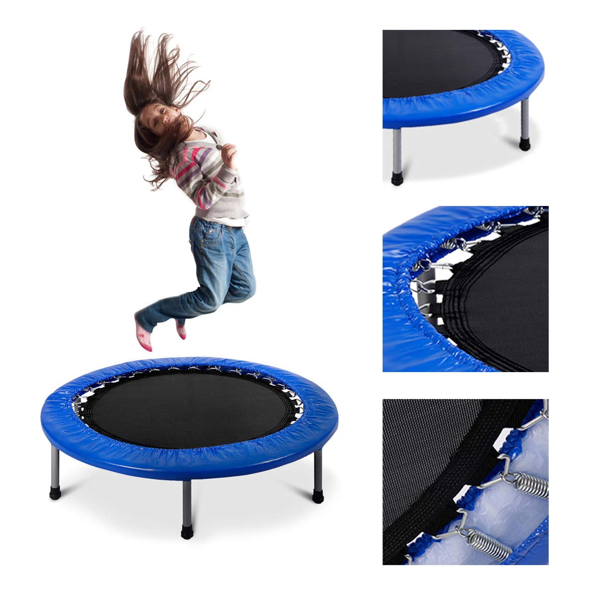 DREAMADE Trampolin aus Stahlrohr, Faltbares Kindertrampolin mit Tragfähigkeit von 150 kg, Fitnesstrampolin mit Rutschfesten Fußkappen, Gartentrampolin für Kinder & Erwachsene, Indoor