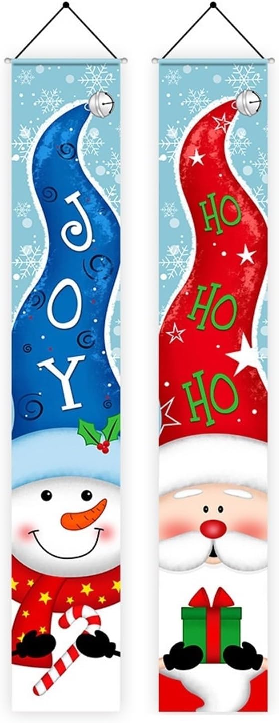 Merry Christmas Banners Christmas Decoration Couplet, Santa Claus Red and Green Contrasting Color Hanging Cloth, Holiday Decoration Hanging Flag, Garage Porch Banner Xmas Porch Sign Decorations (Colo