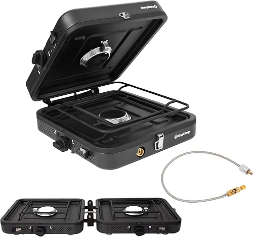 KingCamp Estufa de camping de 2 quemadores, estufa plegable portátil con 20470 BTU, estufa de campamento para mochileros para cocinar al aire libre,