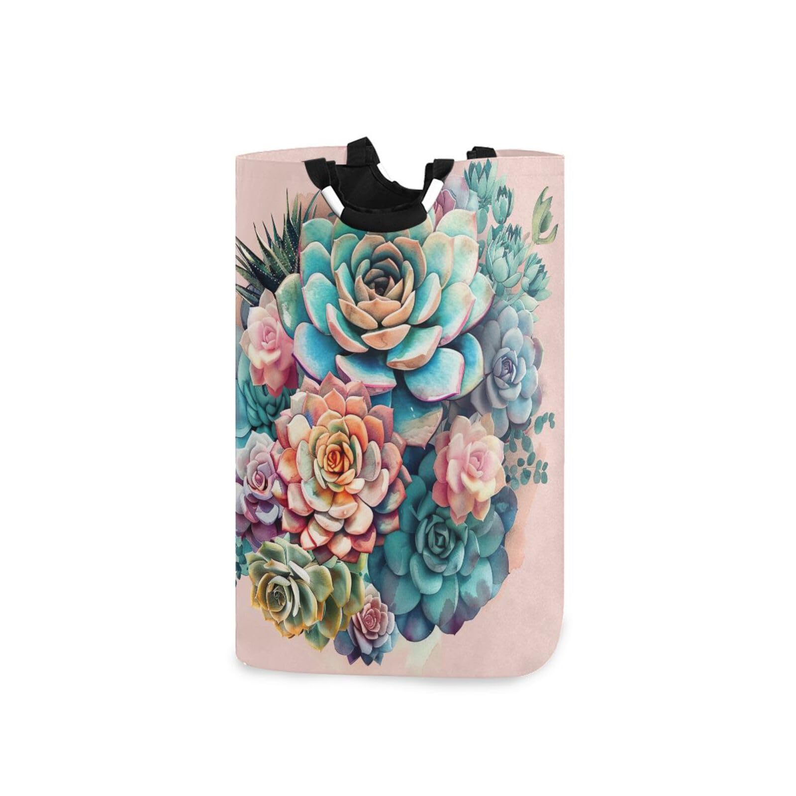 Jihqo Laundry Hamper Basket Fresh Succulents Collapsible Nursery Storage Bin Waterproof Clothing Baskets for Home Bedroom Bathroom Washing Room