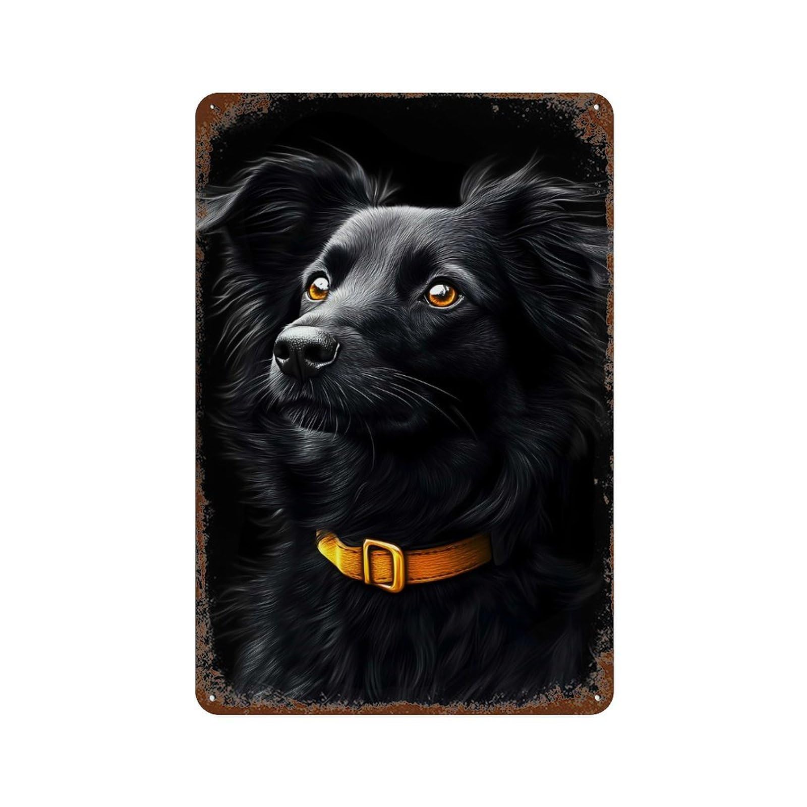 Rust Effect Black & Gold Border Collie Aged Metal Wall Plaque 11.8"x7.9", Shabby Chic Decor for Living Room, Hallway And Home Decor