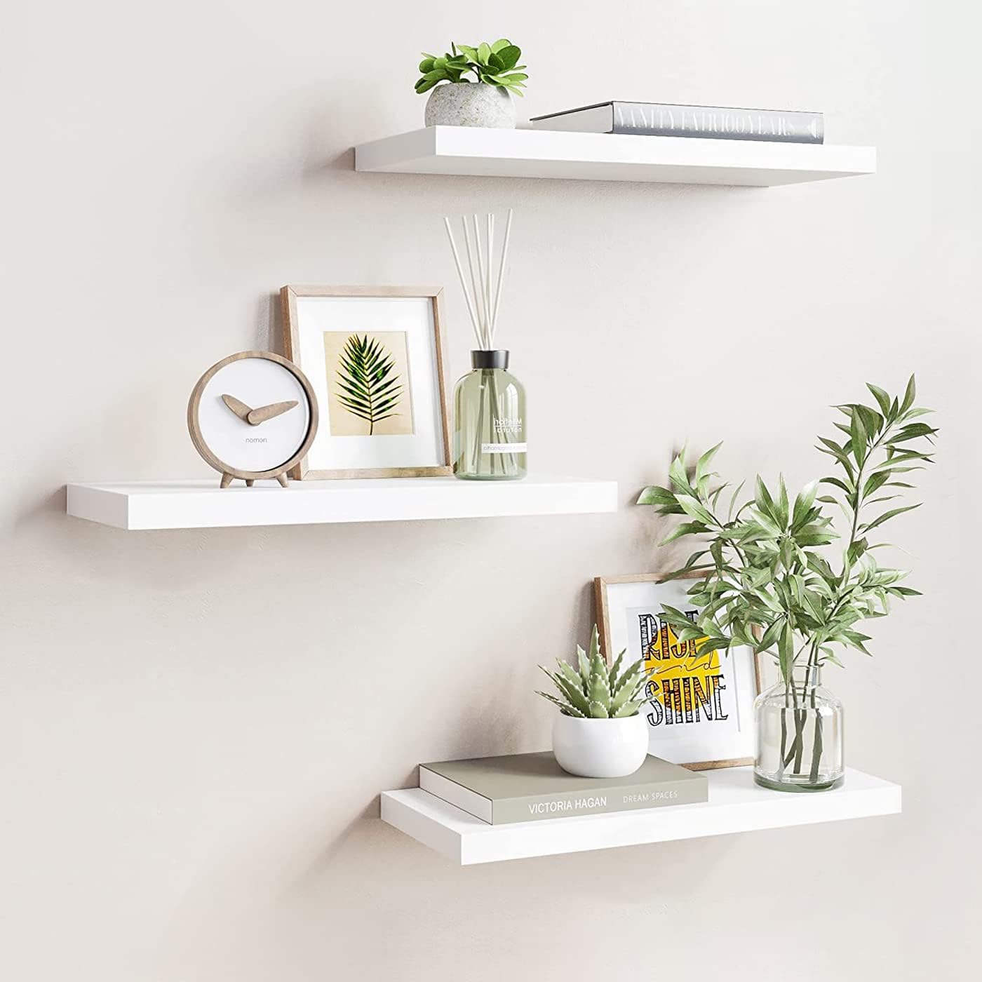 – aimu Set of 3 Floating Shelves,Wall Mounted Storage Shelf,White Finish Wall Mount Shelf Sets.Wood Wall Shelves for Decor and Display,Be Usecfor Kitchen, Bathroom,Living Room, Bedroom and More.