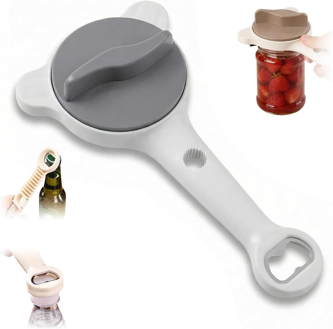4-in-1 Jar Opener for Seniors -Adjustable Lid Opener with Non-Slip Grip, Stainless Steel Jar Lid Opener for Arthritis Sufferers, Fits Kitchen Jars, Bottles & Cans, Home Kitchen Helper(Grey)